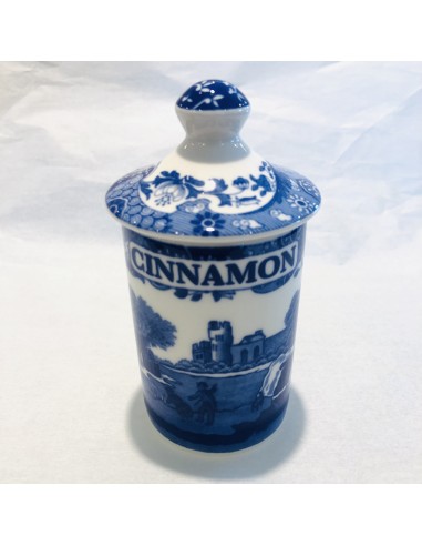 Set Di 2 Barattoli Per Spezie In Ceramica Blu Con Vassoio In Legno E Cucchiaio - 360 Ml